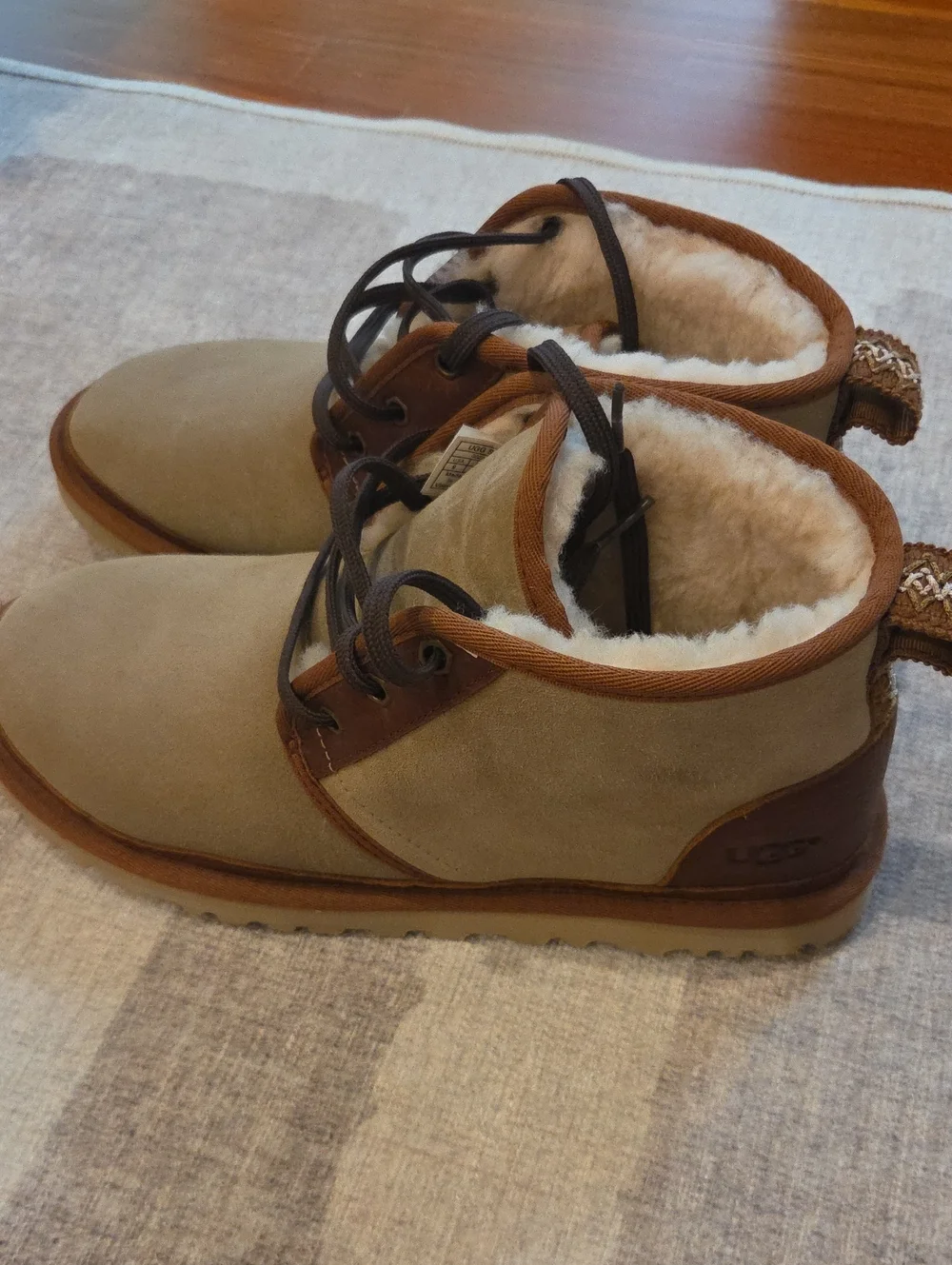 UGG Men's Tan and Brown Suede Fleece-Lined Chukka Boots,Worn only once.